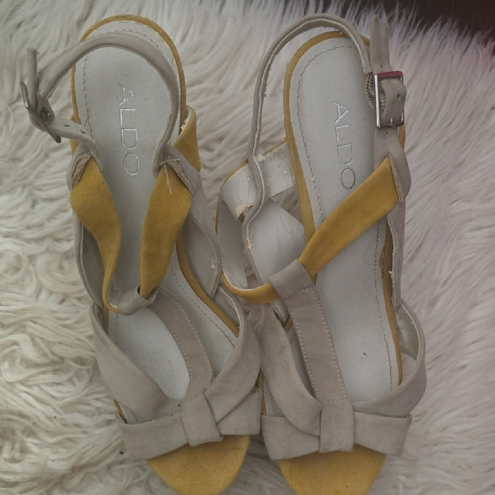Aldo Yellow and Cream Sandals with Slingback Straps